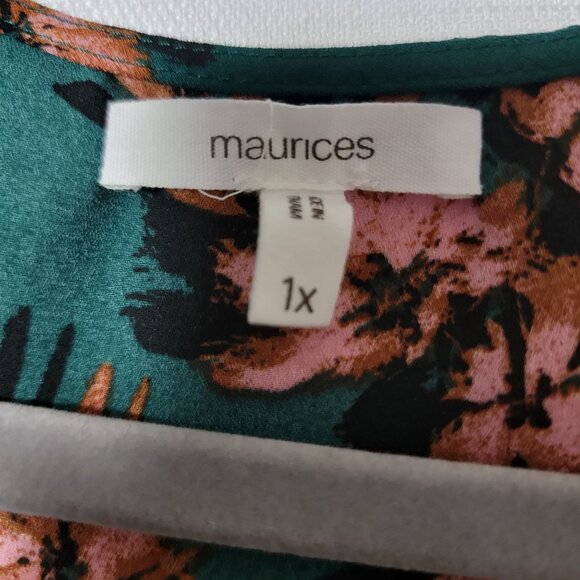 Maurices Womens Tunic 1X Pull Over Long Sleeve V neck Green & Orange Floral - Picture 3 of 11